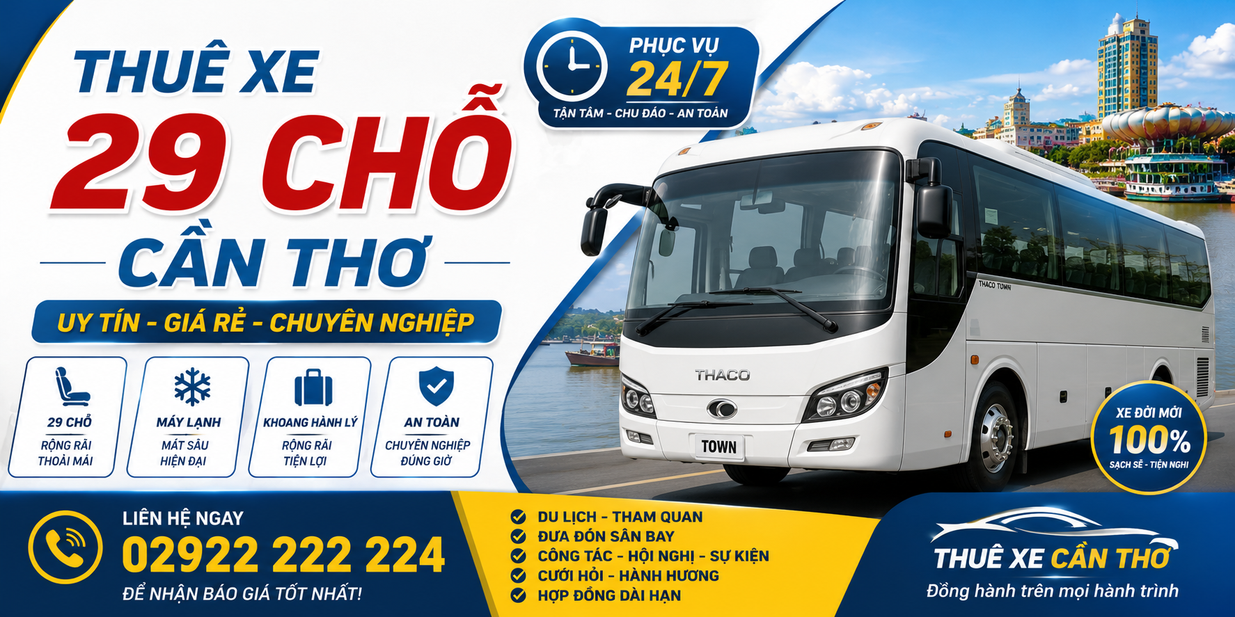 Thuê Xe 29 Chỗ Cần Thơ Giá Rẻ, Xe Đời Mới, Phục Vụ 24/7 thuê xe 29 chỗ cần thơ